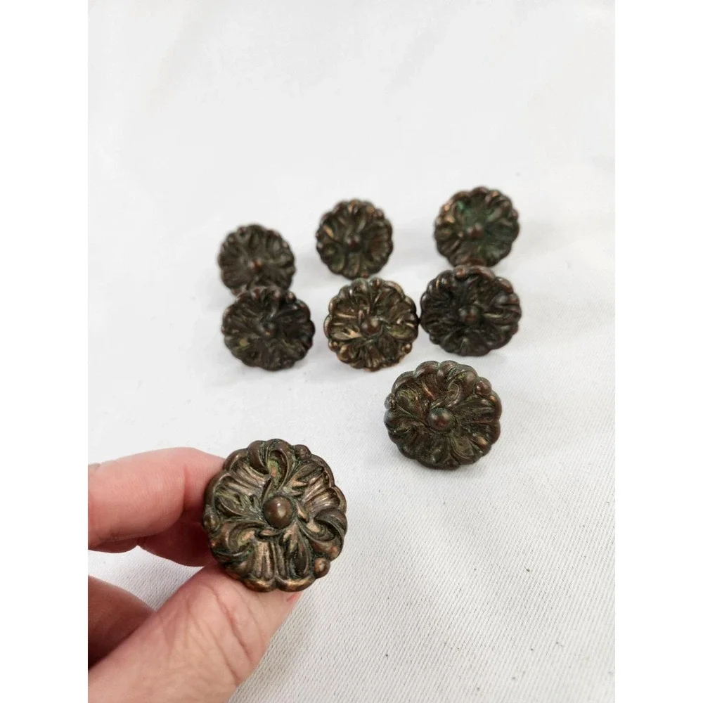 8 vintage Amerock RDCA 1960 Bronze Copper Floral Knobs Pulls French Provincial